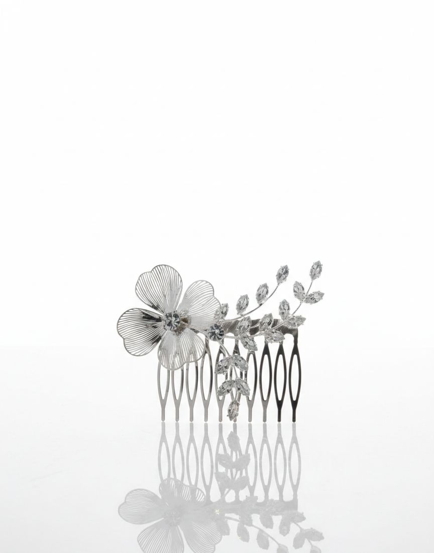 Luxury Silver Flower Hair Comb with Sparkling Crystal