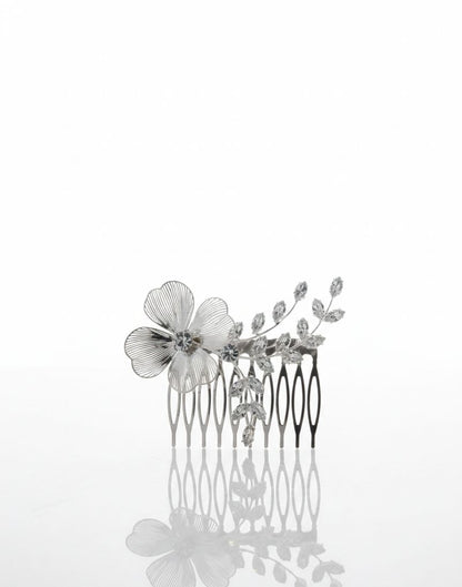 Luxury Silver Flower Hair Comb with Sparkling Crystal