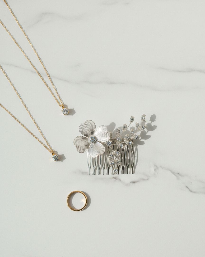 Luxury Silver Flower Hair Comb with Sparkling Crystal