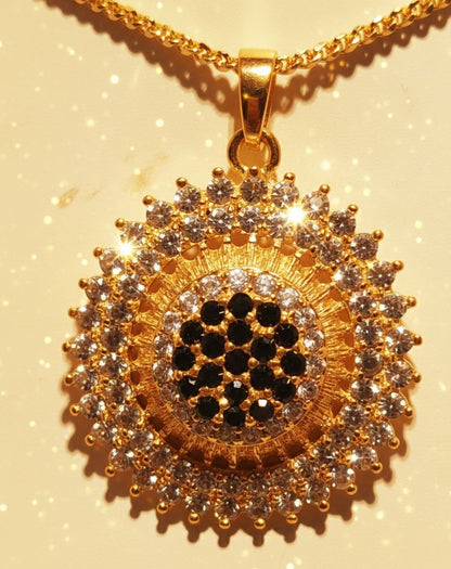 Luxury Sunburst Gold Pendant Necklace & Earrings Set