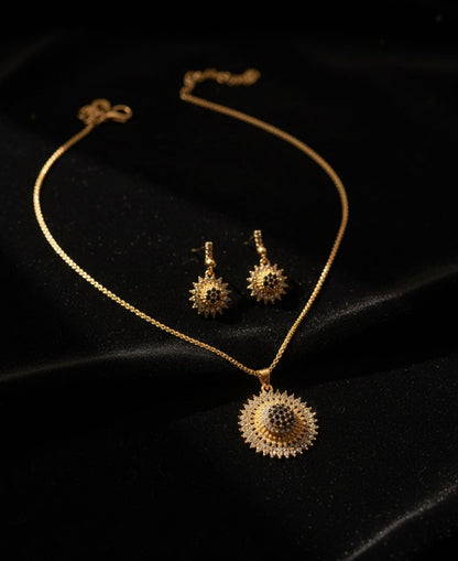 Luxury Sunburst Gold Pendant Necklace & Earrings Set