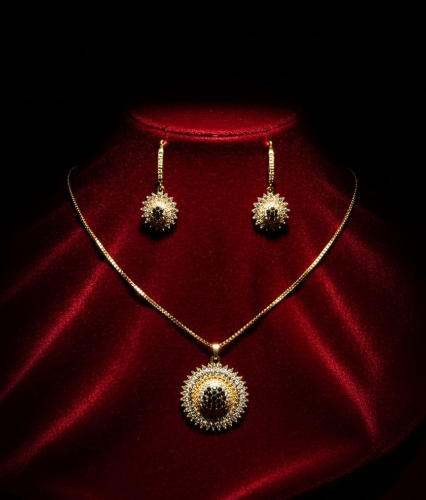 Luxury Sunburst Gold Pendant Necklace & Earrings Set