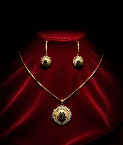 Luxury Sunburst Gold Pendant Necklace & Earrings Set